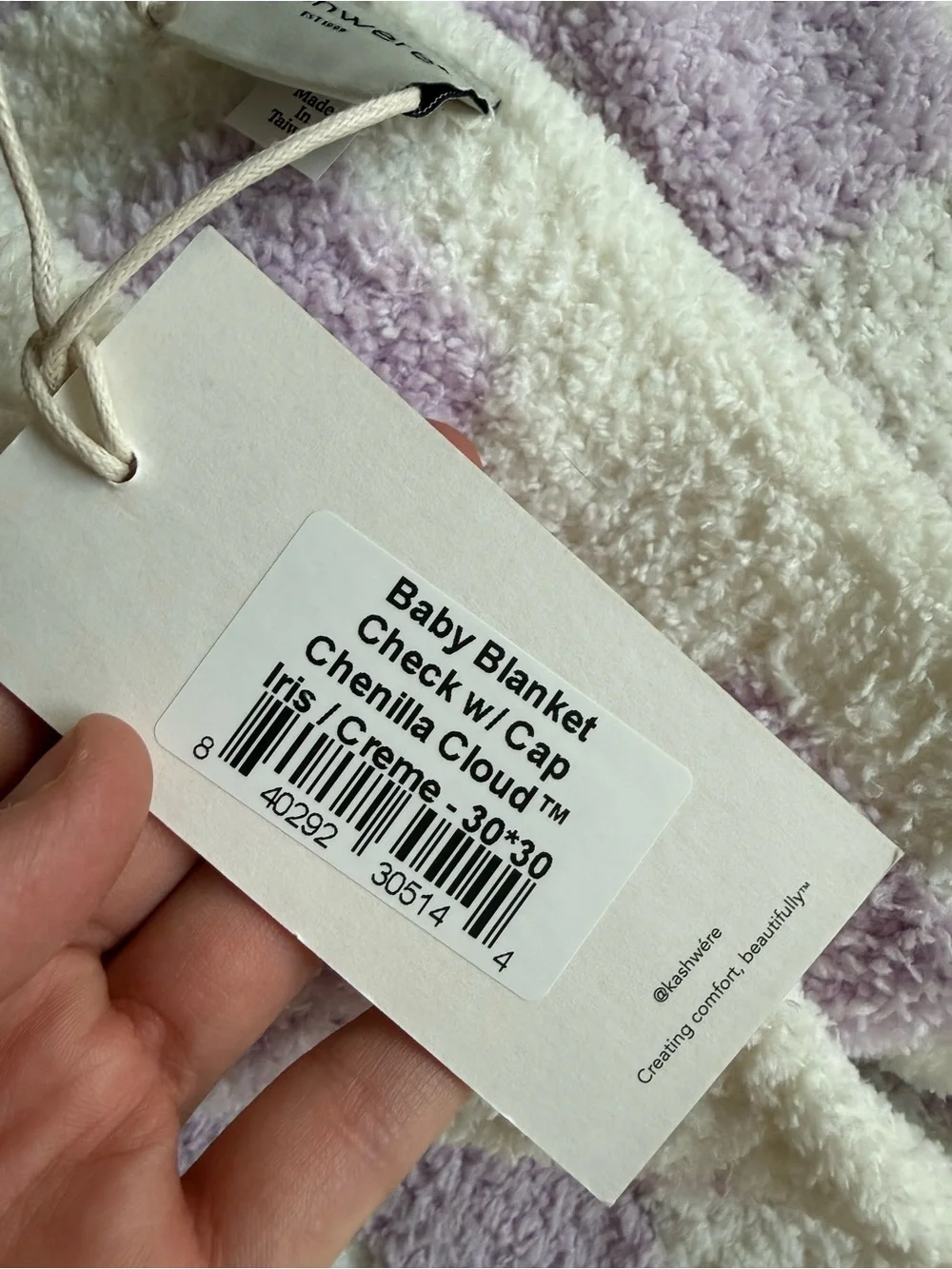 Kashwere Baby Blanket & Cap Set, Check Chenilla Cloud, Iris/Creme, NWT
